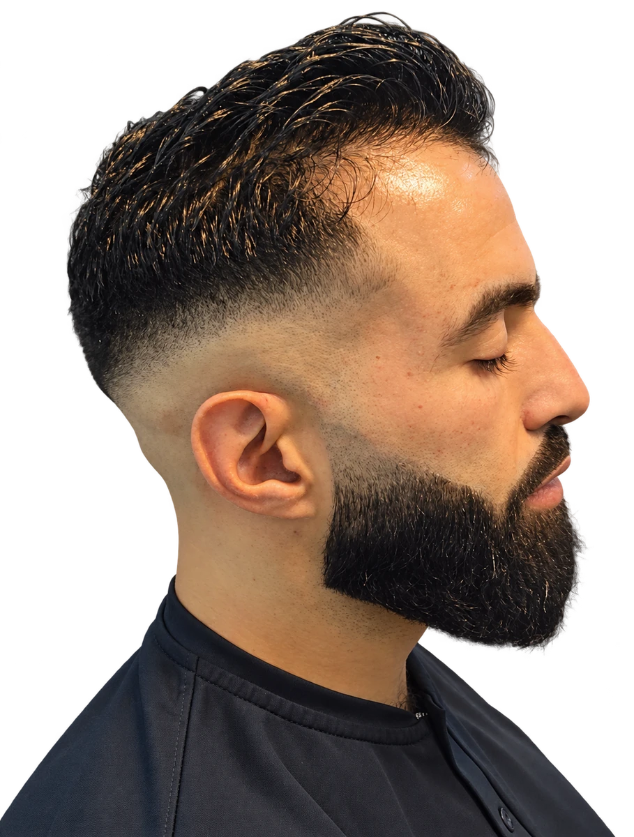 Coupe et barbe avec contours, profil droit